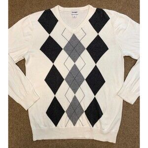 Old Navy Sweater Mens XL Long Sleeve Argyle V-Neck Cotton Knit Preppy Pullover
